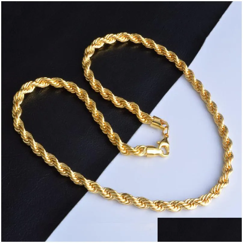 Chains 18K Gold Plated Rope Chains 6Mm Stamped Twist Hip Hop Necklaces For Men Women Fashion Jewelry With Lobster Clasps 20 Inches Jew Dhcpn