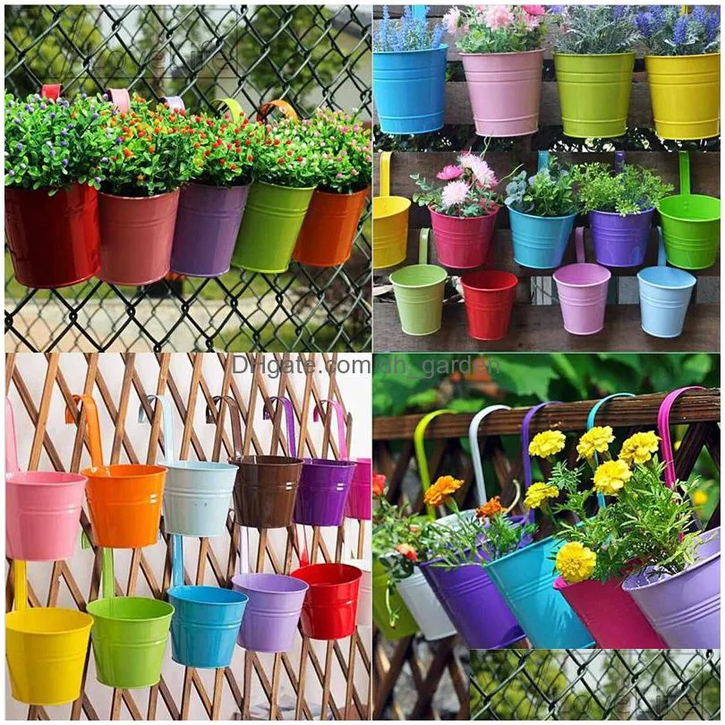 Planters & Pots Planters Pots 10Pcs Wall Hanging Flower Metal With Handle Iron Garden Balcony Vertical Bucket Holder Home De Dhgarden Dhynj