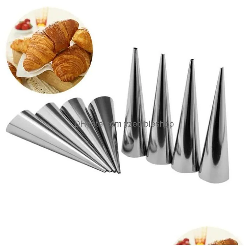 baking pastry tools 5/10pcs stainless dessert tool steel cream horn molds conical tube cone roll mod kitchen coil drop delivery ho