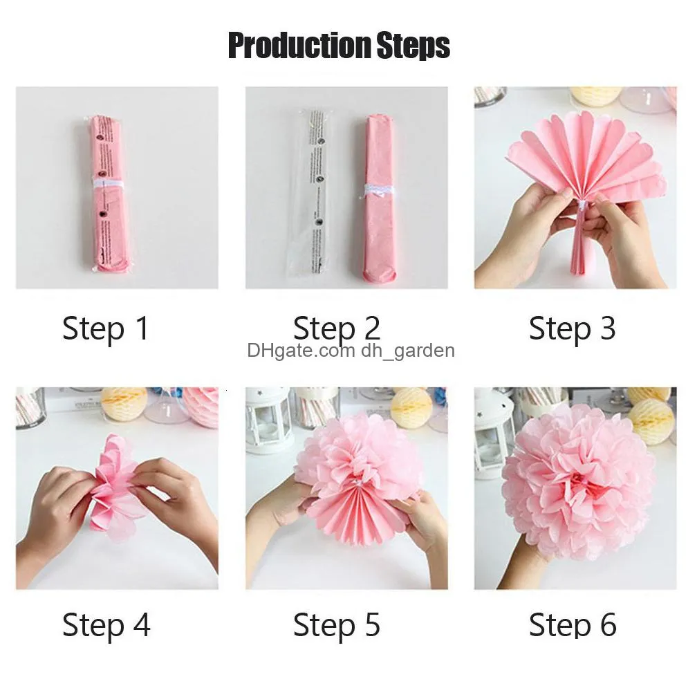 Other Event & Party Supplies Other Event Party Supplies Kids Girl Comunion Favor Pink Set Hanging Mixed Size Paper Fan Tissu Dhgarden Dhca5