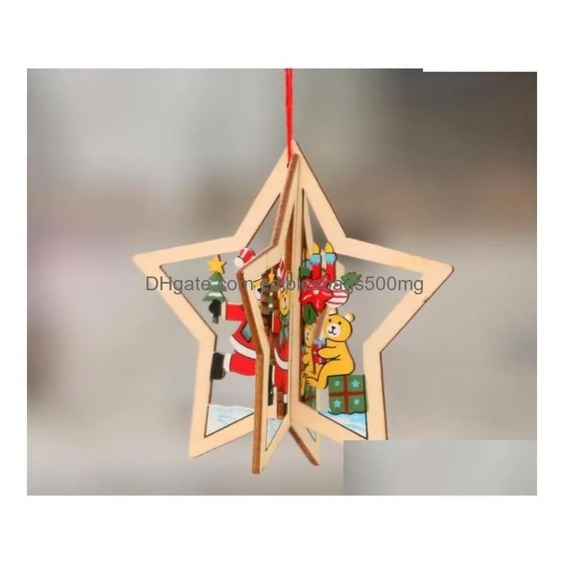 christmas decorations stock 3d wooden pendant for tree decoration hanging crafts children wood ornaments drop delivery home garden