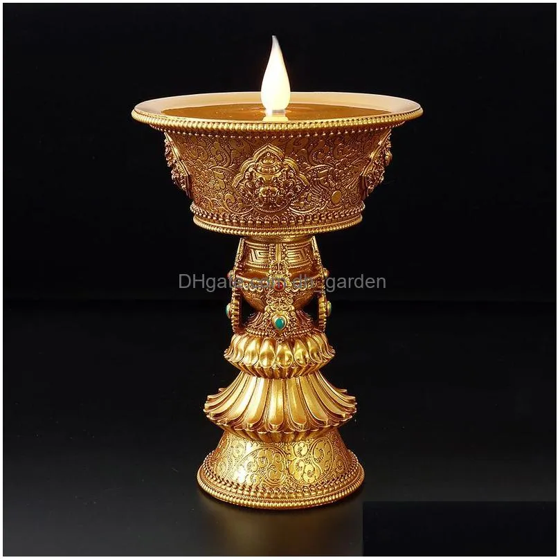 Candle Holders Rechargeable Candle Holder Tibetan Electronic Butter Lamp Buddhist Table Centerpiece Led Simated Flame Home D Dhgarden Dhezm