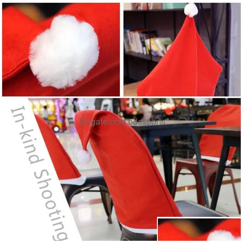 christmas chair cover red non-woven fabrics santa claus hat chair back covers for xmas ornament home dinner christmas decoration banquet party festival