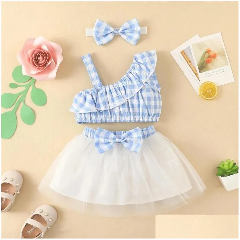 Clothing Sets Clothing Sets Summer Born Baby Girl Clothes Set 3 6 9 12 18 24 Months Outfits Lounge Sleeveless Top Mesh Skirts Children Dhieh