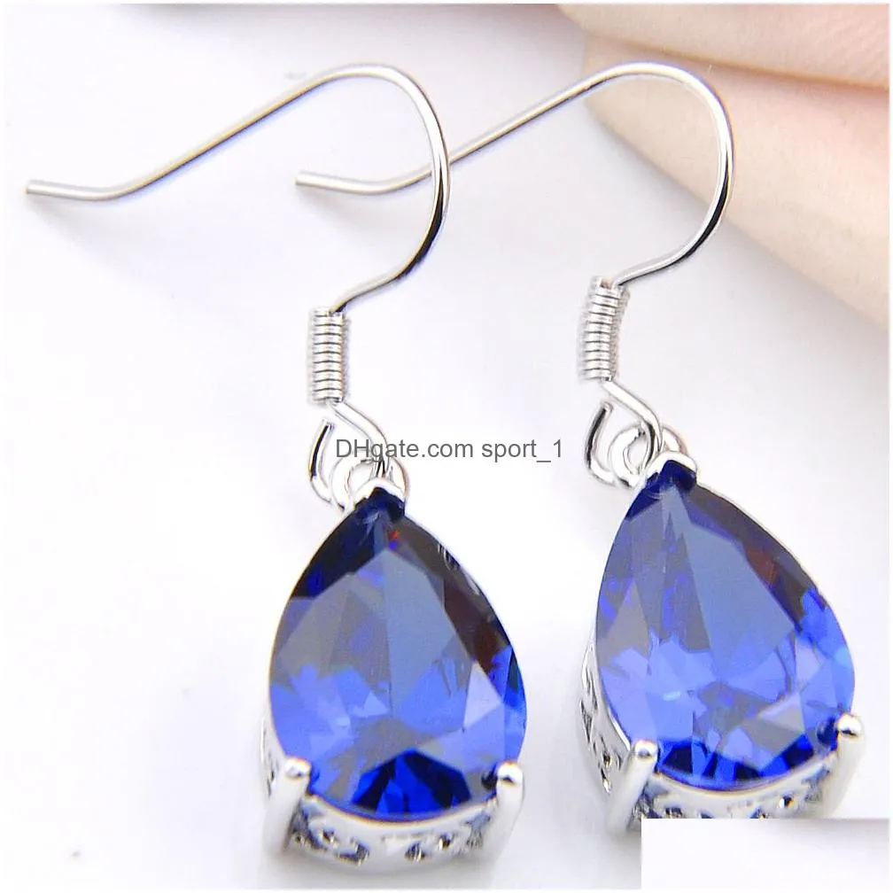10prs luckyshine teardrop blue topaz gemstone silver women fashion dangle earrings cubic zirconia earrings244j
