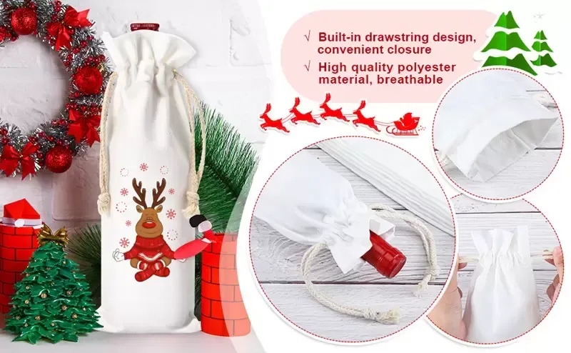 Sublimation Blanks Wedding Wine Bottle Gift Bags Canvas Wine Bag With Drawstring For Halloween Christmas Decoration sxjul21