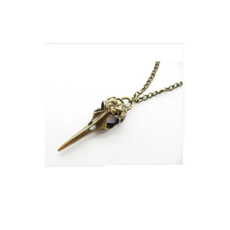 Pendant Necklaces 20Pcs Antique Sier Bronze Bird Head Skl Skeleton Halloween Necklace Pendant Charms Jewelry Making Diy 50Cm Jewelry N Dhkzx