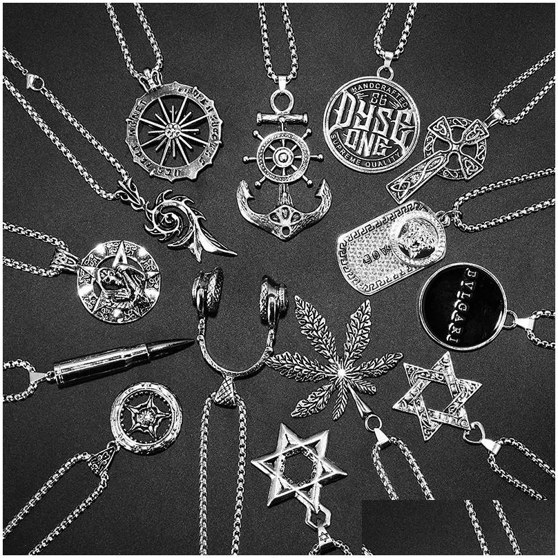 Pendant Necklaces Mens Hip Hop Pendant Necklaces Vintage Women  Head Designer Cross Gun Skl Tassel Hammer Statement Necklace Jewel Dhhjy