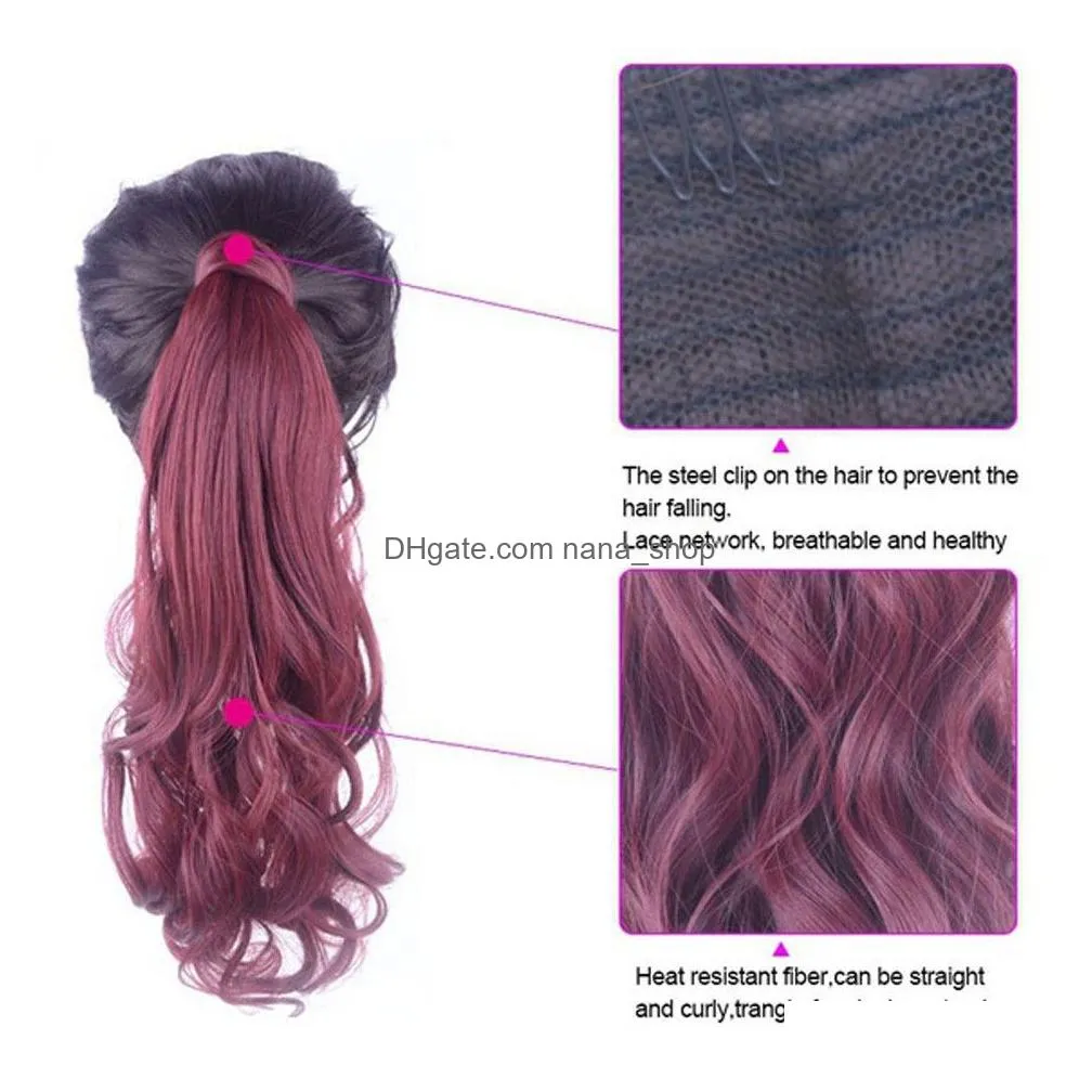 fashion long wavy cosplay wigs curls wavy ponytail wigs claw clip pony tail hair extensions multicolor women wig heat resistant7449918
