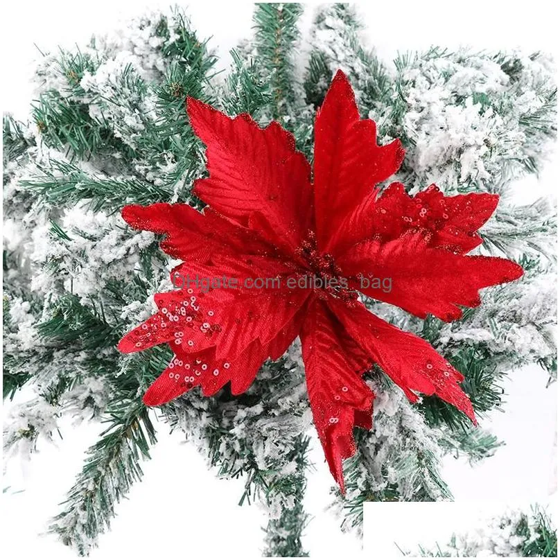 christmas decorations 25cm sequin flannel handmade flowers artificial tree decoration xmas wedding year home decorchristmas