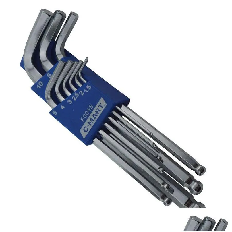 Other Hand Tools C-Mart 1Set Long Arm Allen Key 9Pc Ball Point Hex Wrench Inner Hexagonal Wrenches Crv Hexagon Spanners Metric English Dhpxo