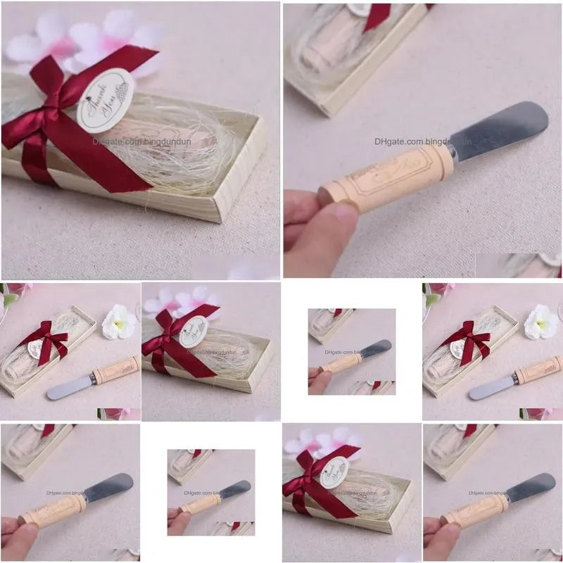 vintage reserve stainless steel wooden wine cork handle cheese spreader spreaders wedding favors gift