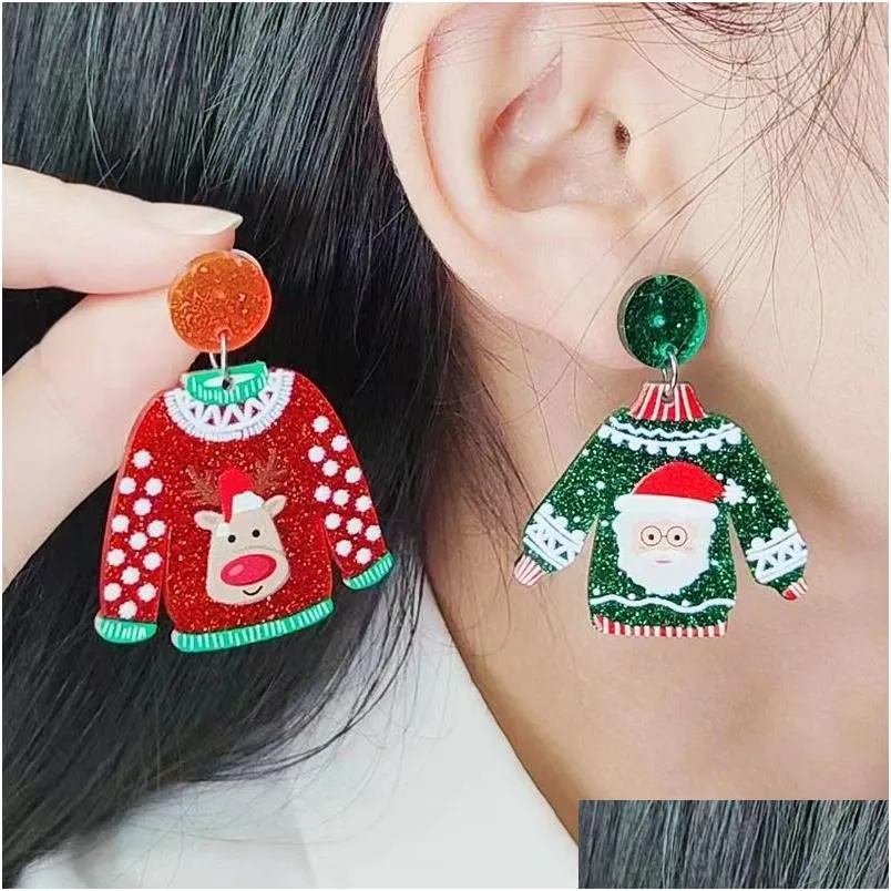 christmas sweater design earring jewelry ear pendants eardrop decorations santa claus cartoon toy merry xmas year women festive gift party supplies
