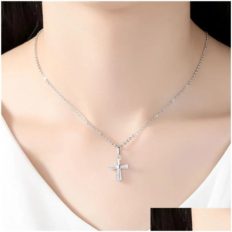 Pendant Necklaces Women Cross Pendant Choker Necklace Rose Gold Sier Rhinestone Crystal Charm Jewelry Fashion Woman Lady Clavicle Neck Dhpua