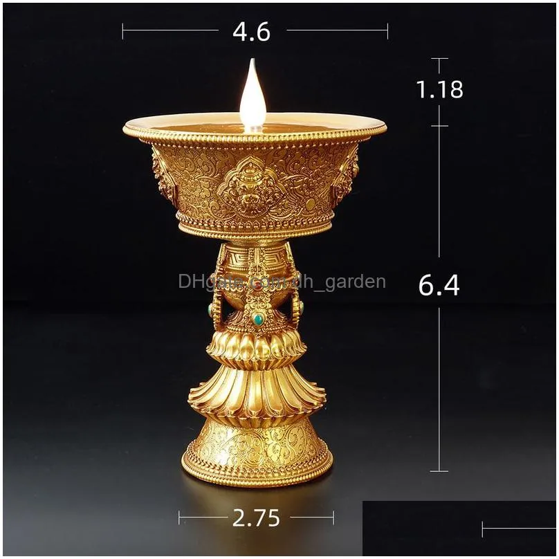 Candle Holders Rechargeable Candle Holder Tibetan Electronic Butter Lamp Buddhist Table Centerpiece Led Simated Flame Home D Dhgarden Dhezm