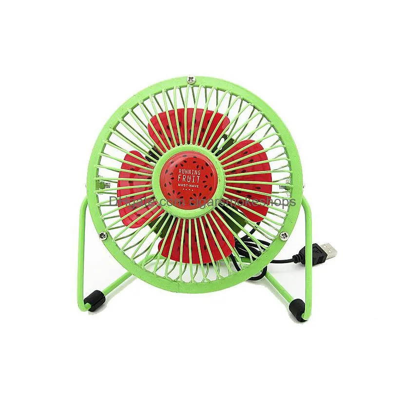 Other Desk Accessories Wholesale Mini Watermelon Fan Aluminum Small Desk Usb 4 Blades Cooler Cooling Office School Business Industrial Otqoa