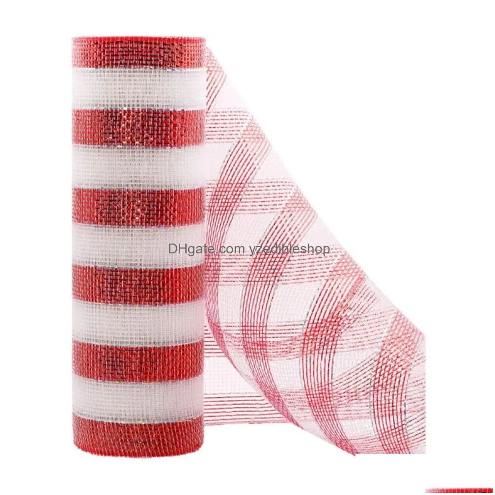 christmas decorations 26cmx10 yard diy red white candy cane decoration handmade christmas wreath tree stripes mesh meterial making xmas ornament