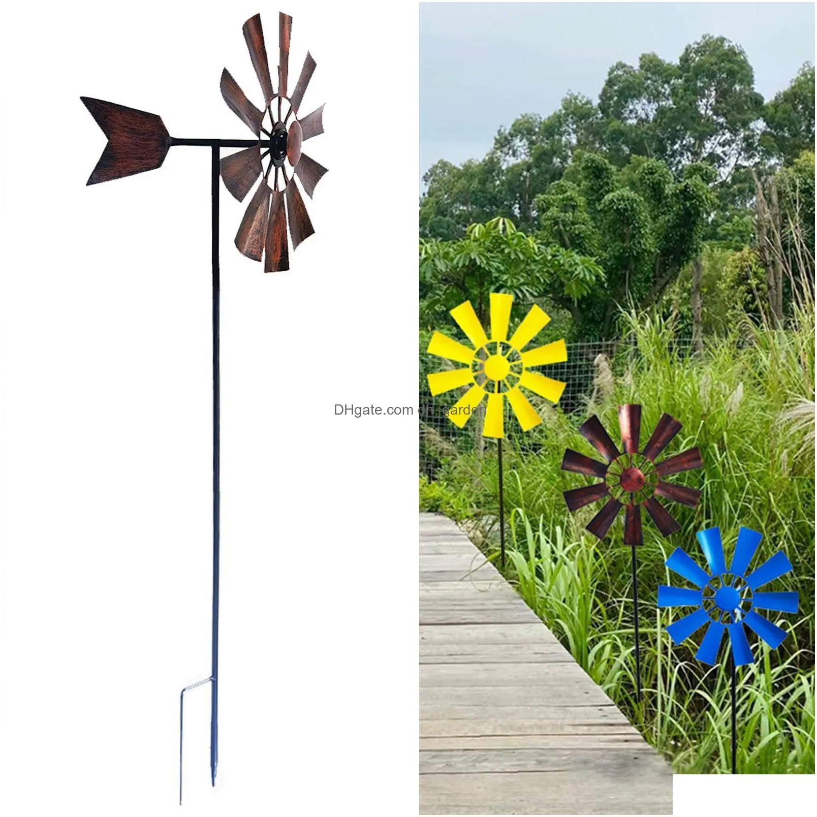 Garden Decorations Garden Decorations 28In Wind Spinner Decorative Lawn Ornament Mill Scpture Metal Windmill For Yard Outdoo Dhgarden Dhhem