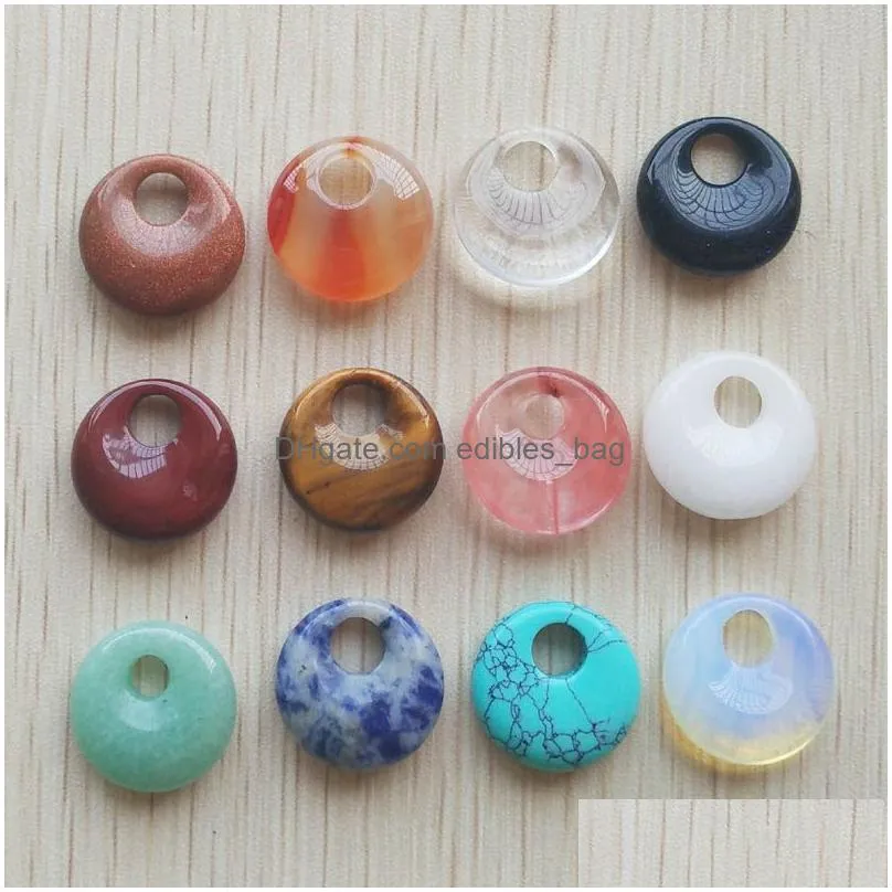 wholesale- 2016 high quality assorted natural stone gogo donut charms pendants beads 18mm for jewelry making wholesale 12pcs/lot