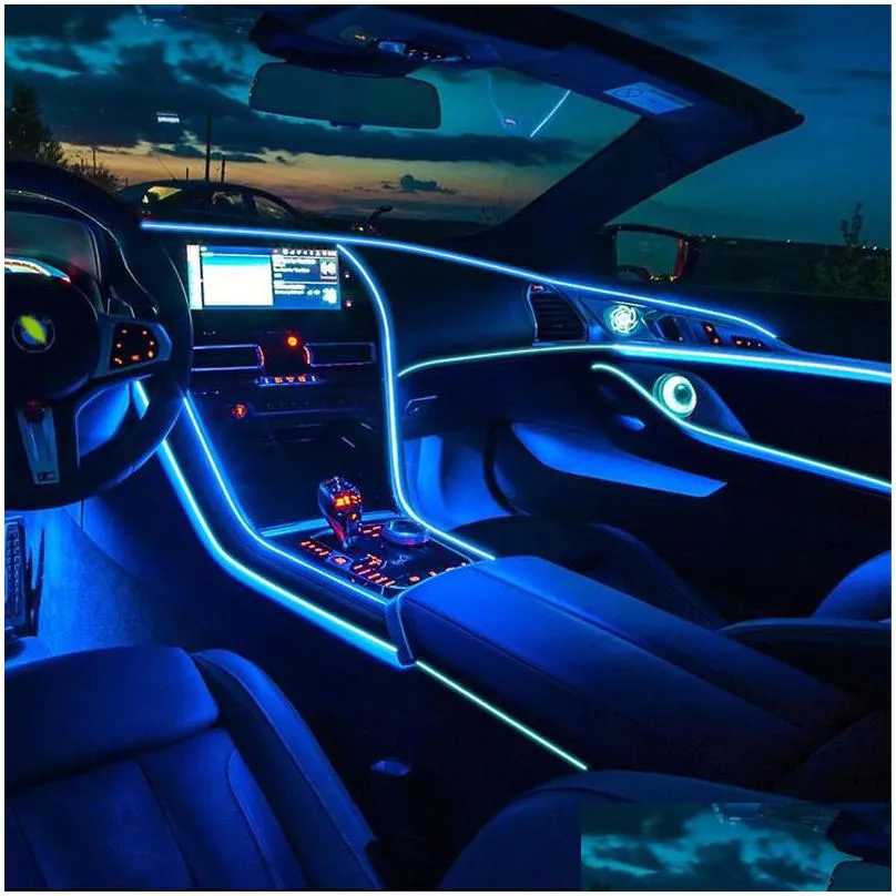 6 in 1 rgb led atmosphere car light interior ambient light fiber optic strips light by app control diy music 8m fiber optic band