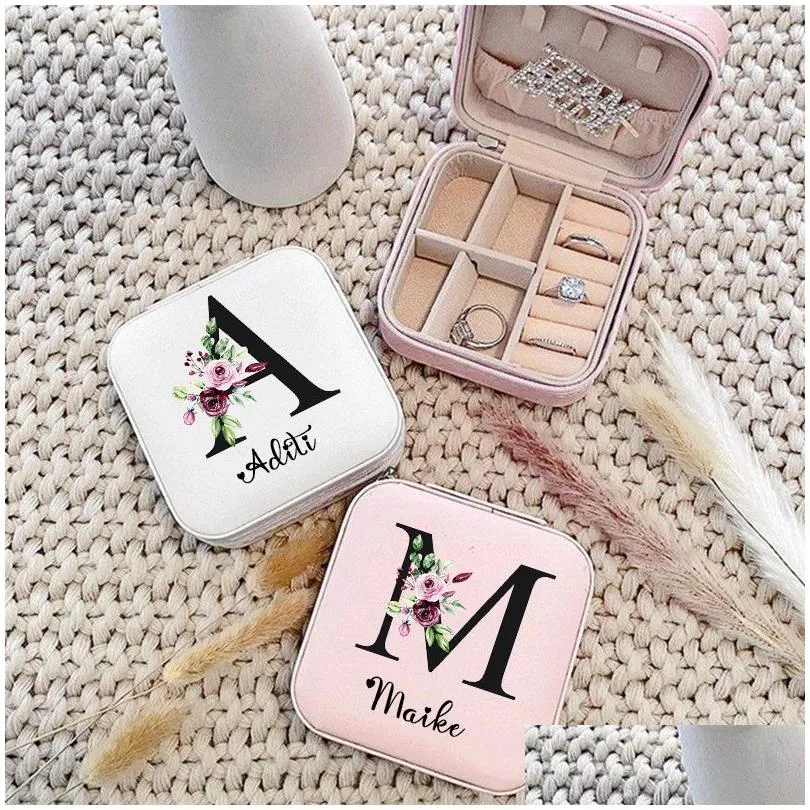 Party Favor Party Favor Custom Jewelry Box Personalized Initial Letter Withe Name Girl Jewellery Case Wedding Gift Bridesmai Dhgarden Dhtsf