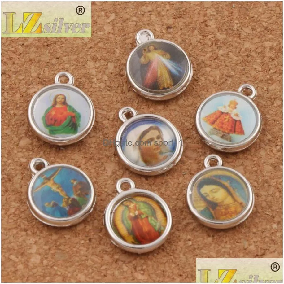 200pcs lot enamel catholic religious church medals saints spacer charm beads 14x11 4mm antique silver pendants l17063032