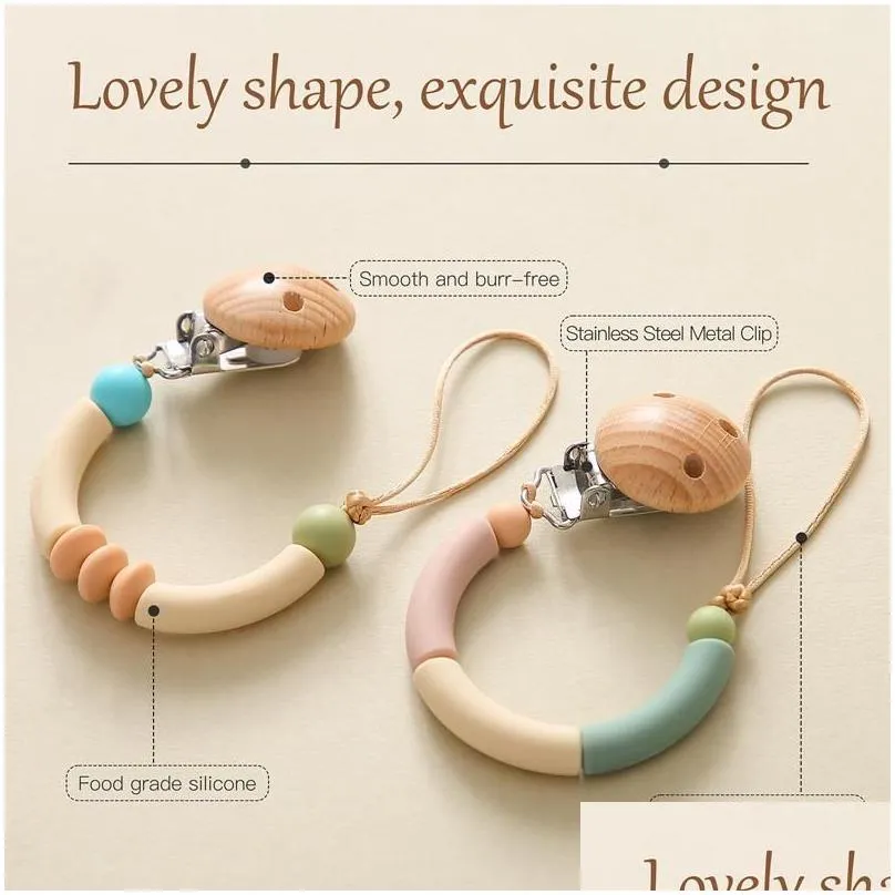 Pacifiers# Pacifiers Baby Pacifier Chain Wooden Clip Bpa Sile Curved Infant Nipple Clips Born Chewing Accessoriespacifiers Baby, Kids Dh3Qj