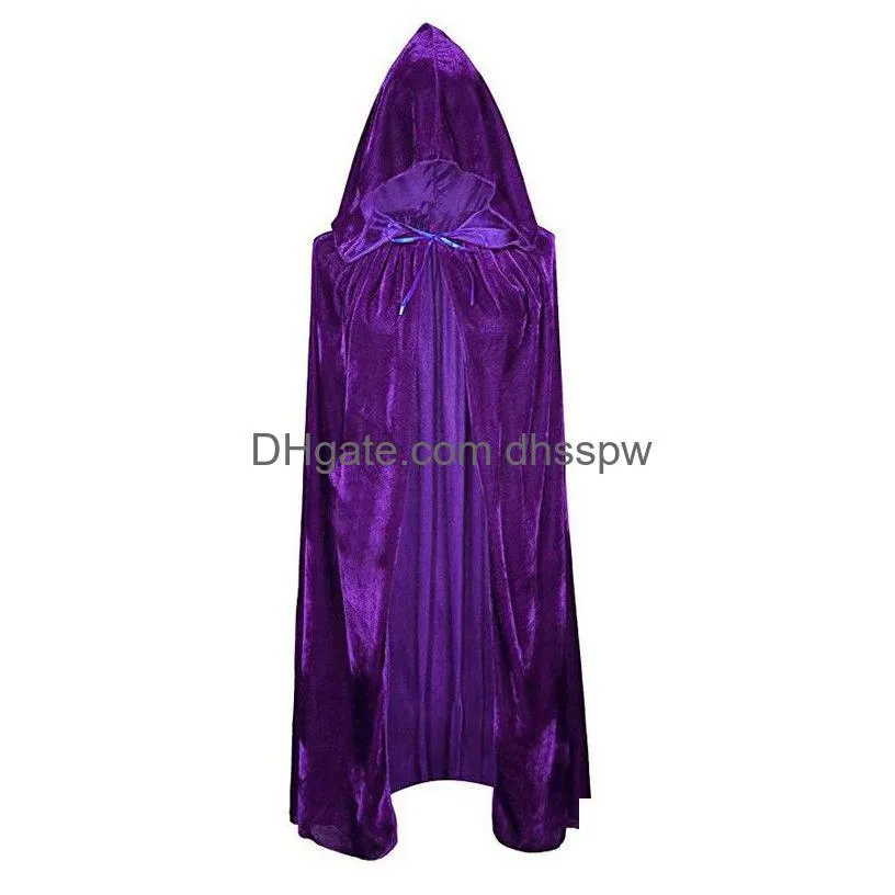 adult men women velvet hooded halloween costumes cloak medieval witch vampire magician cape fancy dress cosplay coat