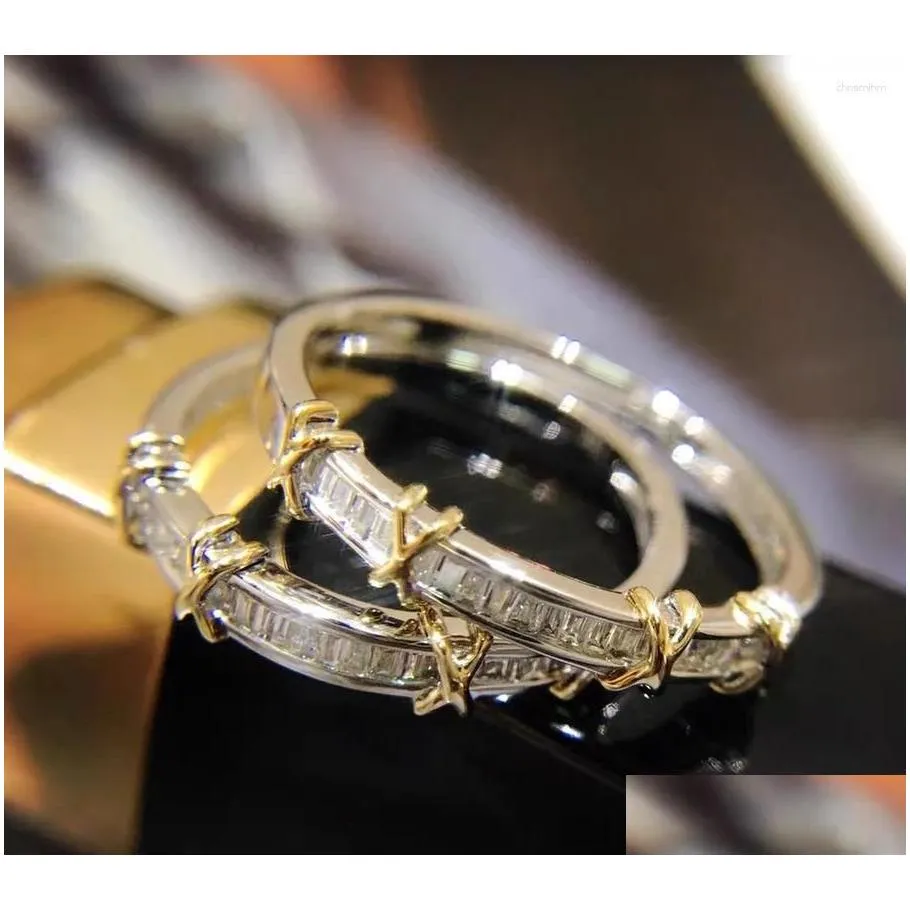 cluster rings handmade lady soild s925 sterling silver ring baguette diamond cz engagement wedding band for women men jewelry