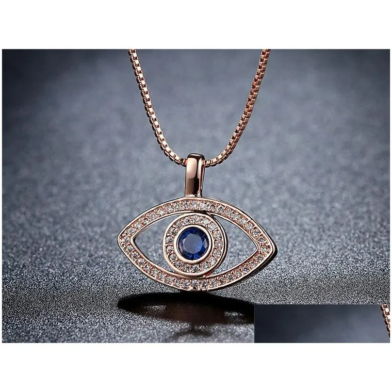 Pendant Necklaces Blue Evil Eye Pendant Necklace Luxury Crystal Cz Clavicle Sier Rose Gold Jewelry Third Zircon Fashion Birthday Jewel Dhfam