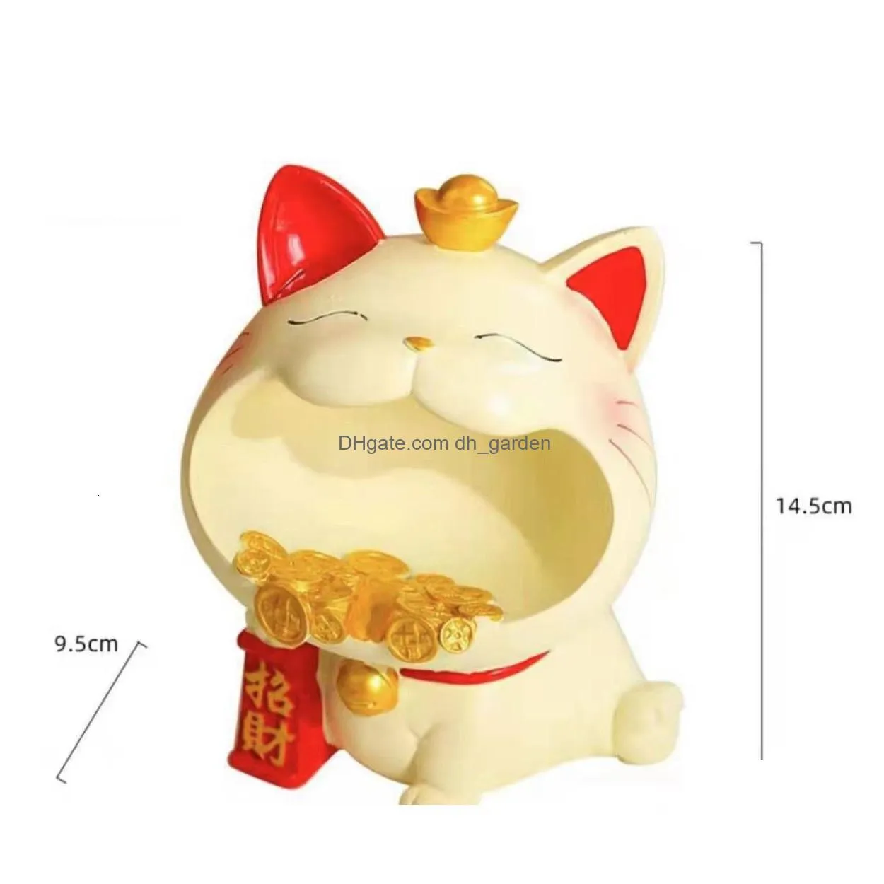 Decorative Objects & Figurines Decorative Objects Figurines Maneki Neko Candy Box Lucky Cat Fortune Storage Tray Snack Jar B Dhgarden Dh2Sa