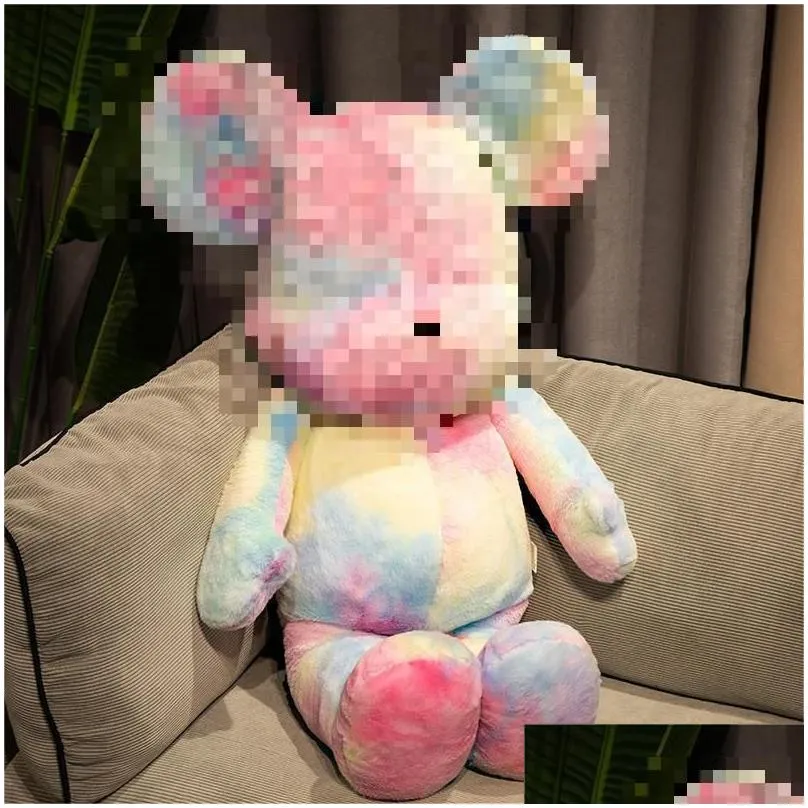 cute rainbow net red colorful trend play little bear doll throw pillow print fluid holding bear doll fill toy