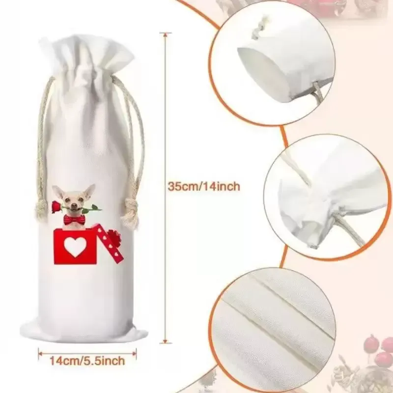 Sublimation Blanks Wedding Wine Bottle Gift Bags Canvas Wine Bag With Drawstring For Halloween Christmas Decoration sxjul21