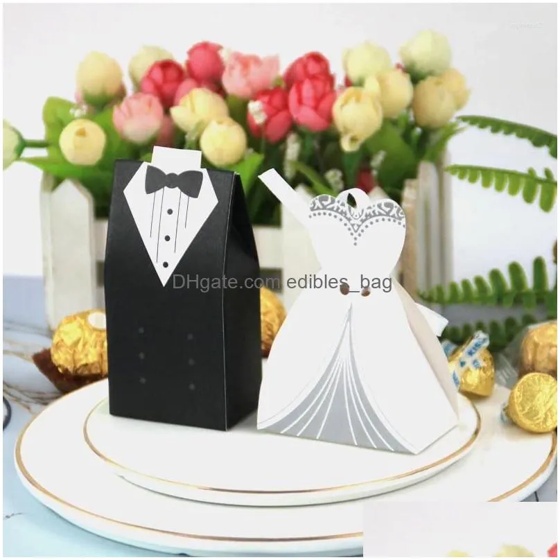 gift wrap 20pcs/lots groom and bride wedding dresses with ribbon candy box favor gifts bag diy souvenirs s