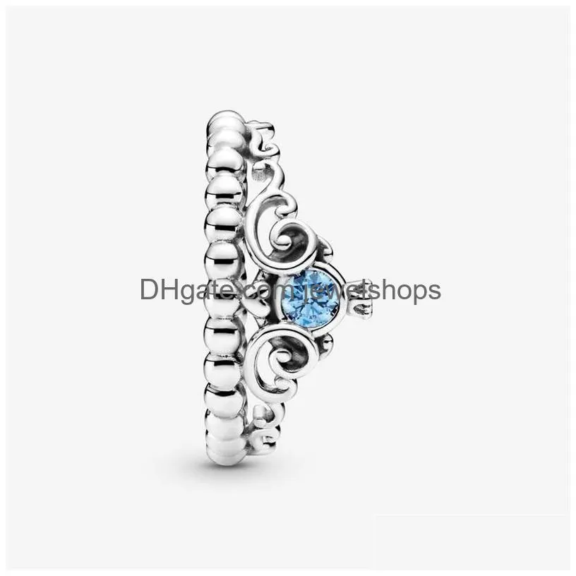 Cluster Rings Cluster Rings 925 Sier Crown Molding Blue Zircon Women Fashion Fine Jewelry 2022 Sterling Round Ring Gift Jewelry Ring Dhrse