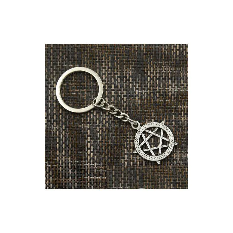 Key Rings 20Pcs/Lot Diy Accessories Antique Sier Zinc Alloy Star Pentagram Charms Chain Key Ring Keychain Jewelry Dhwog