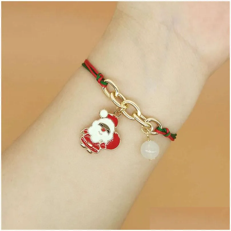 Christmas Decorations Noctilucent Bead Hand Strap Weave Chain Bracelet Jewelry Santa Claus Tree Snowman Pattern Merry Xmas Festive G Dhaa7