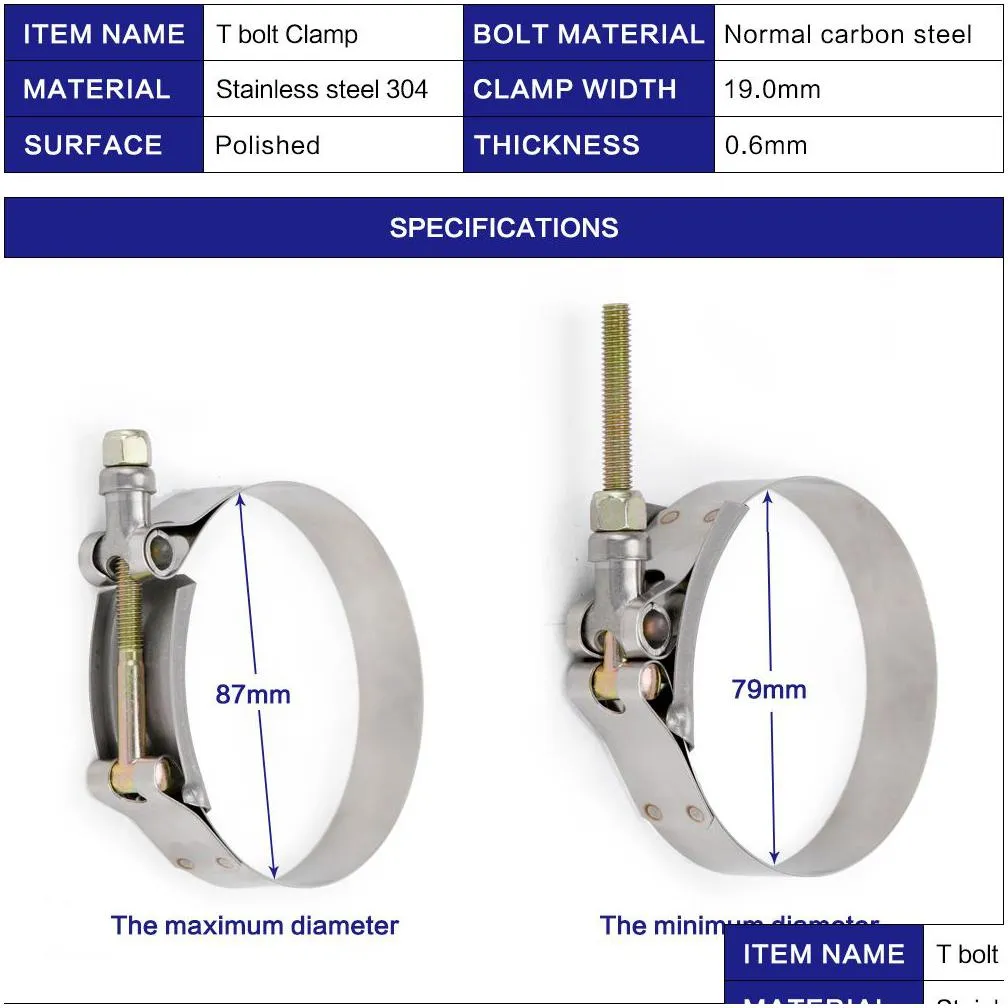 2pc/lot ss304 3 calmps 79-87stainless silicone turbo hose coupler t bolt clamp kit high quality 5254