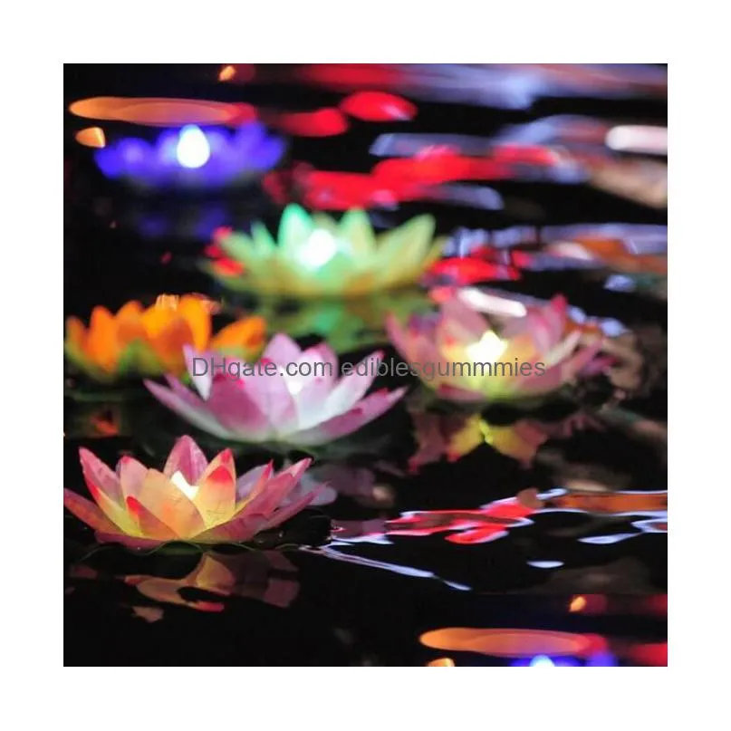 Decorative Flowers Wreaths Led Lotus Lamp In Colorf Changed Floating Water Pool Wishing Light Lamps Lanterns For Party Decoration H Dh0Ca