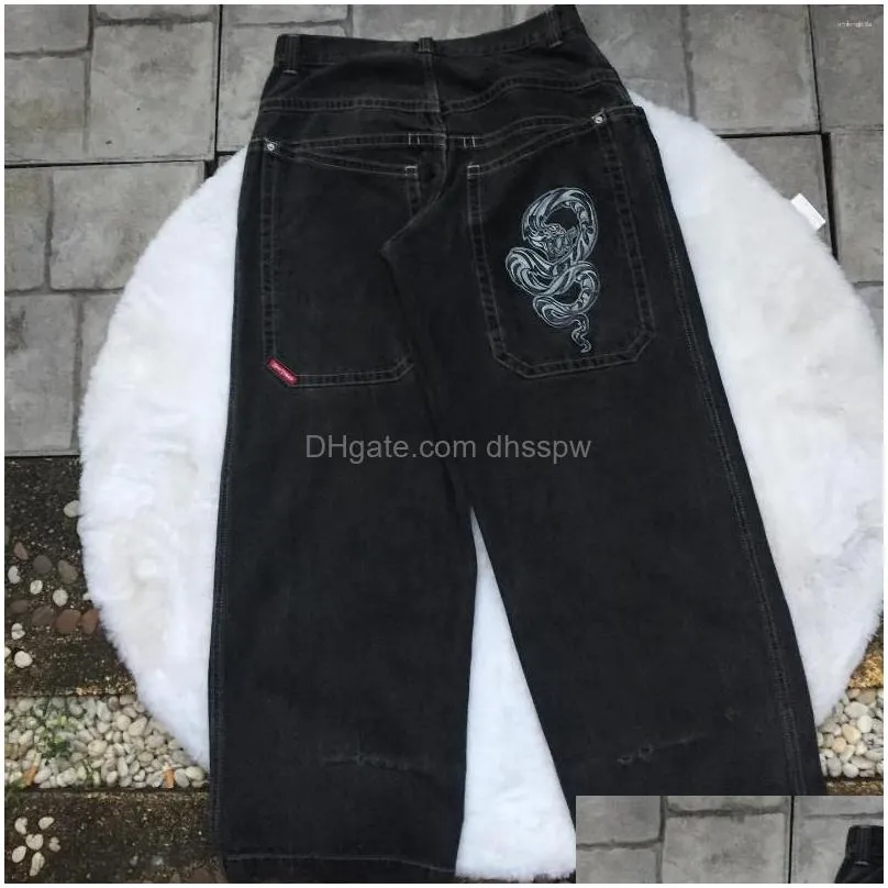 mens jeans streetwear jnco y2k hip hop cartoon graphic print vintage baggy black pants men women high waist wide leg trousers