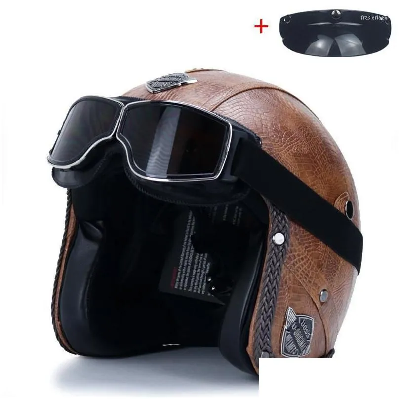 motorcycle helmets helmet chopper capacete dot approved open face 3/4 pu leather motorbike helm half retro moto bike