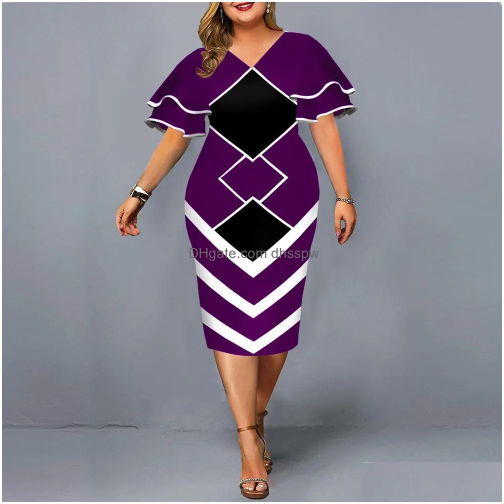 plus size dresses women dress elegant geometric print evening party dress casual layered bell sleeve office bodycon club outfits