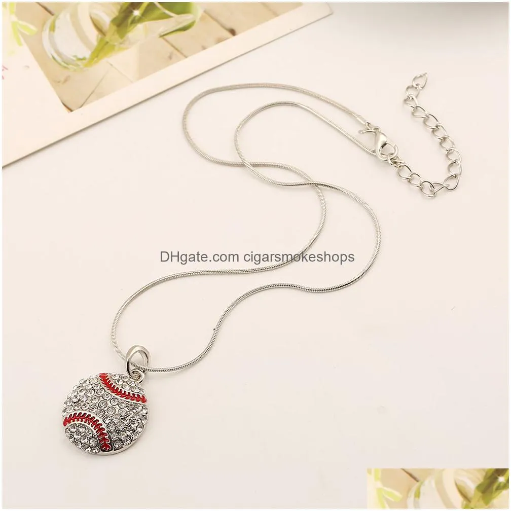 Party Favor Charm Rhinestone Baseball Necklace Softball Pendant Love Heart Sweater Jewelry Accessories Party Favor Home Garden Festive Dhwts