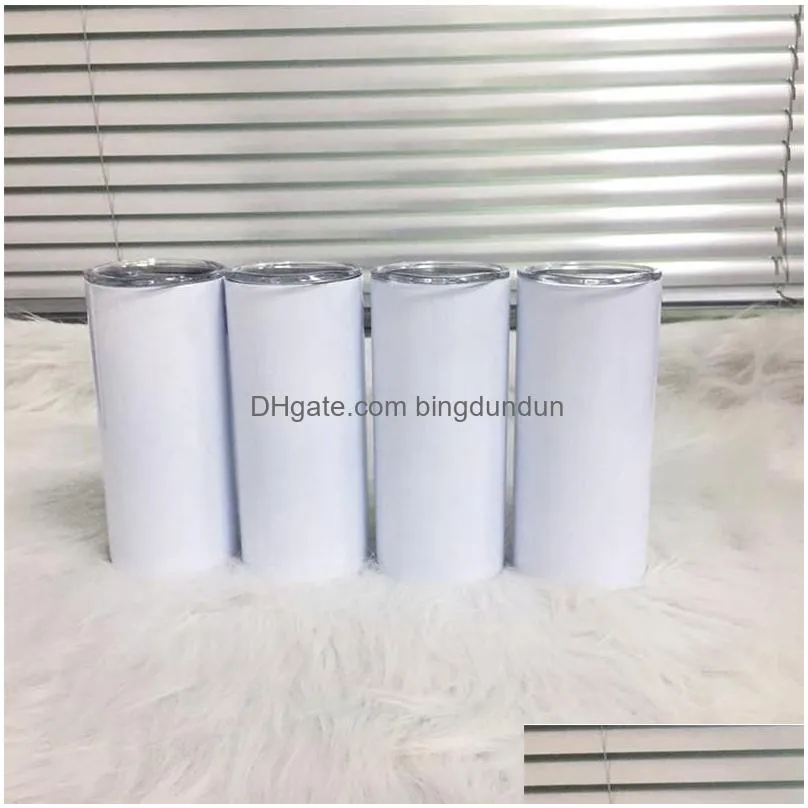 Tumblers Sublimation Tumbler 15Oz Tall Slim Straight White Blank Vacuum Insated Water Cup For Heat Transfer Drop Delivery Home Garde Dhkdb