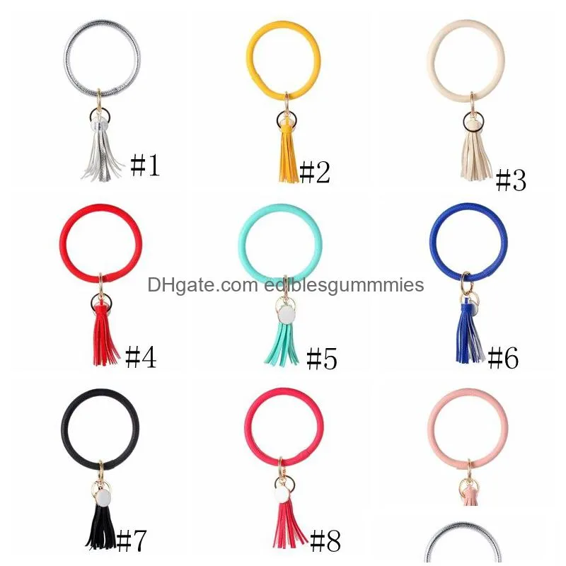 Party Favor Leather Bracelet Key Chain Pu Wrist Ring Tassel Pendant Wristbands Sports Keychain Bracelets Round Ringsparty Gga2577 Dr Dhy3N