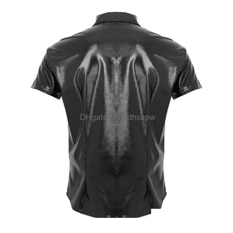 bras sets mens sexy shiny leather tank shirt erotic sheath wetlook latex coat male glossy metallic pvc jacket short-sleeved tops