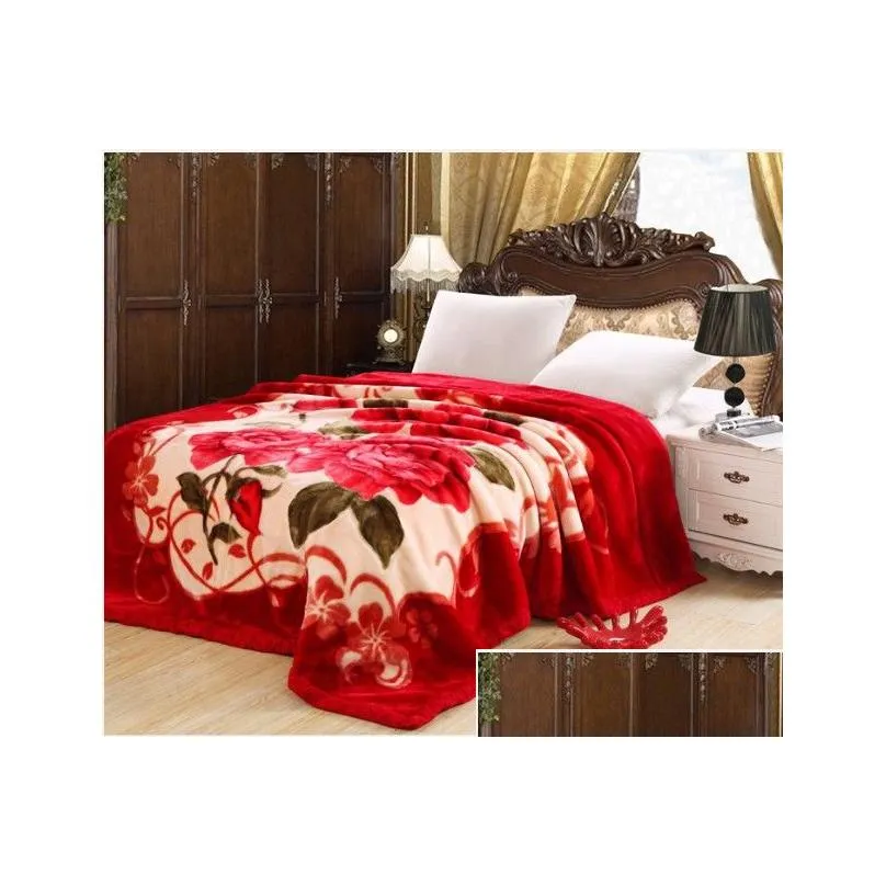 Blankets Soft Winter Quilt Blanket Printed Raschel Mink Throw Twin Queen Size Single Double Bed Fluffy Warm Fat Thick Blankets Home Ga Dhf5S