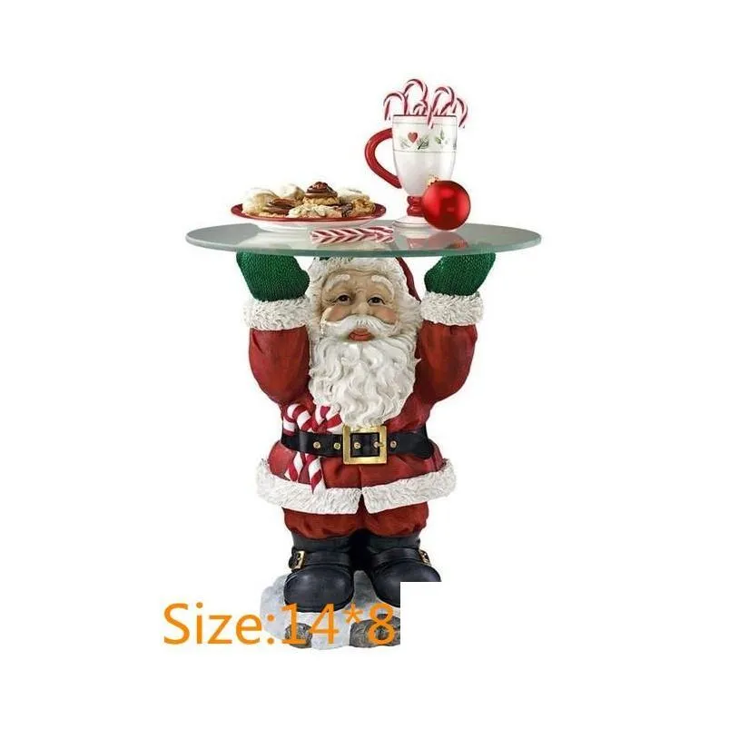 Christmas Decorations Santa Claus Tray Biscuit Candy Snack Gift Display Resin Scpture Glass Top Table Home Craft Decorationchristmas Dhlpj