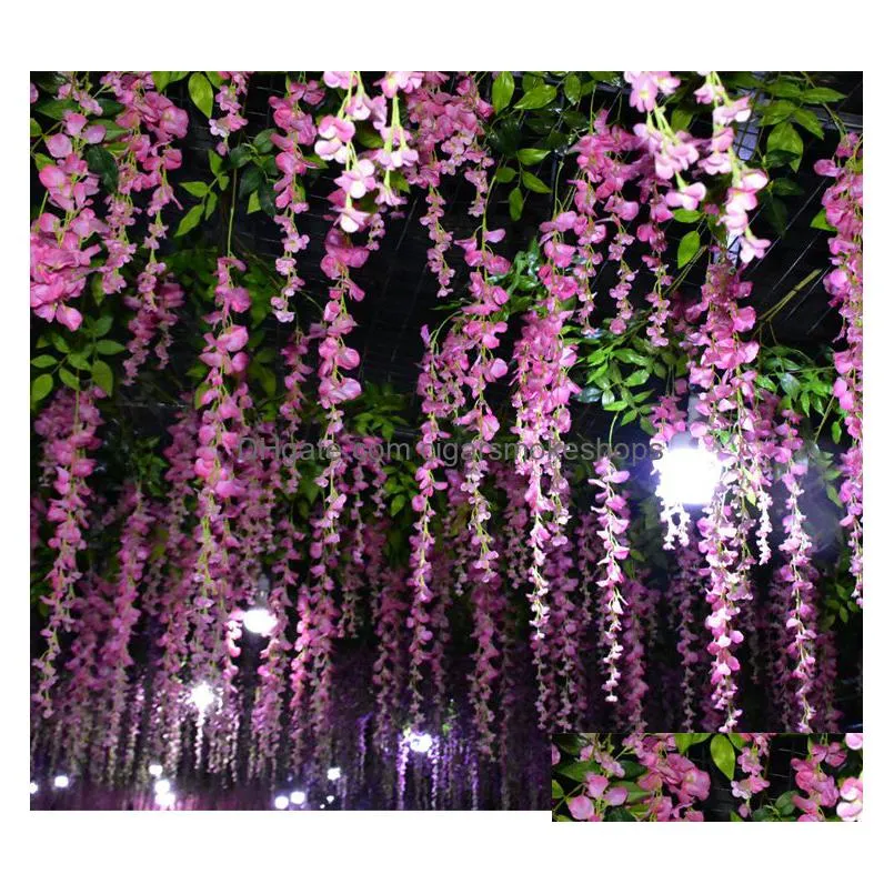 Decorative Flowers & Wreaths 7 Colors Elegant Artificial Silk Flower Wisteria Vine Rattan For Home Garden Party Wedding Decoration 10C Dhhad