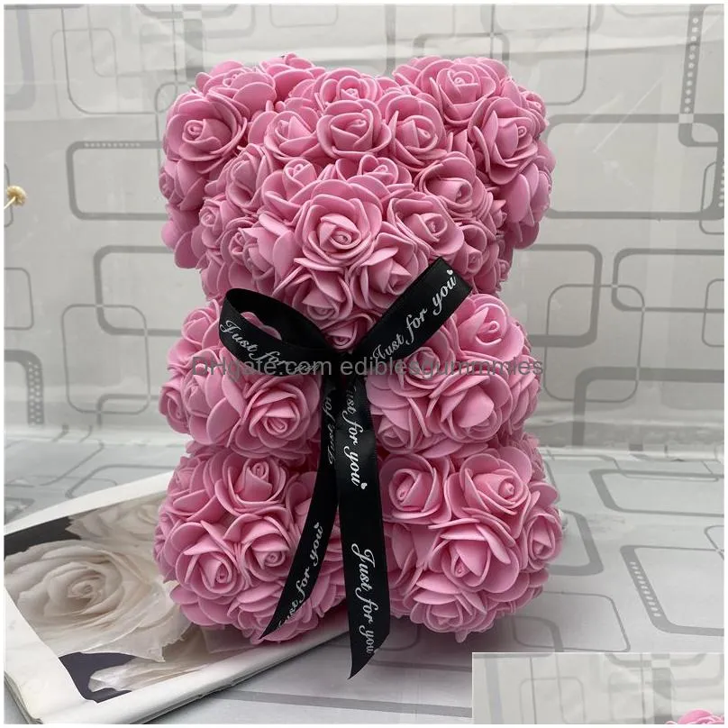 Decorative Flowers Wreaths Rose Teddy Bear Valentines Day Gift 25Cm Flower Artificial Decoration Christmas For Women Sea Way Drop D Dhxlw